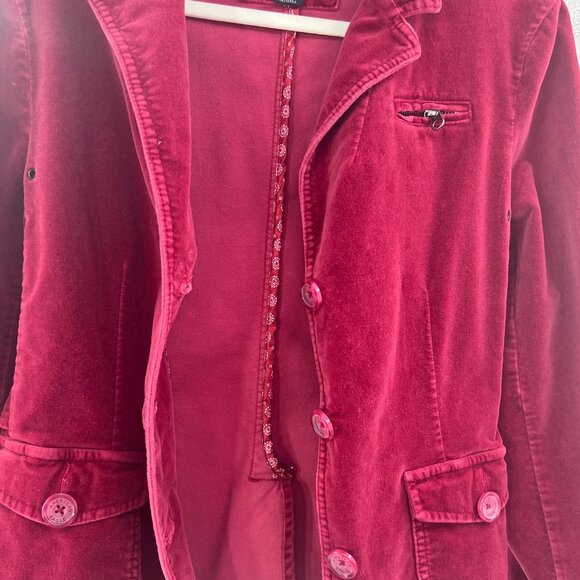 American Eagle Outfitters Velvet Wine Blazer L Adjust Sides Button Cuffs Pockets - Picture 10 of 16